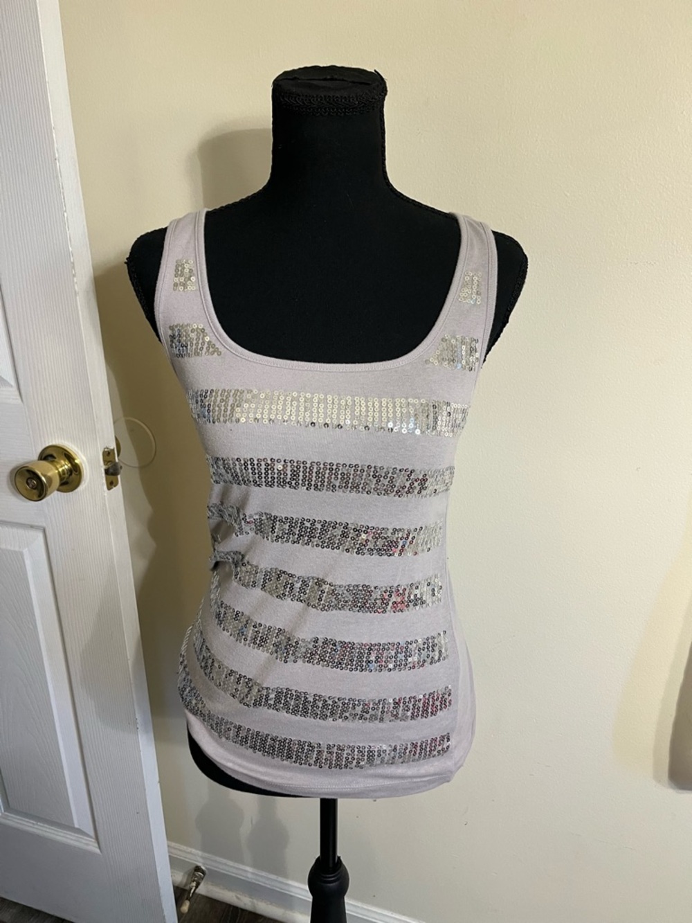 Old Navy Light Gray Sequin Stripe Tank Top